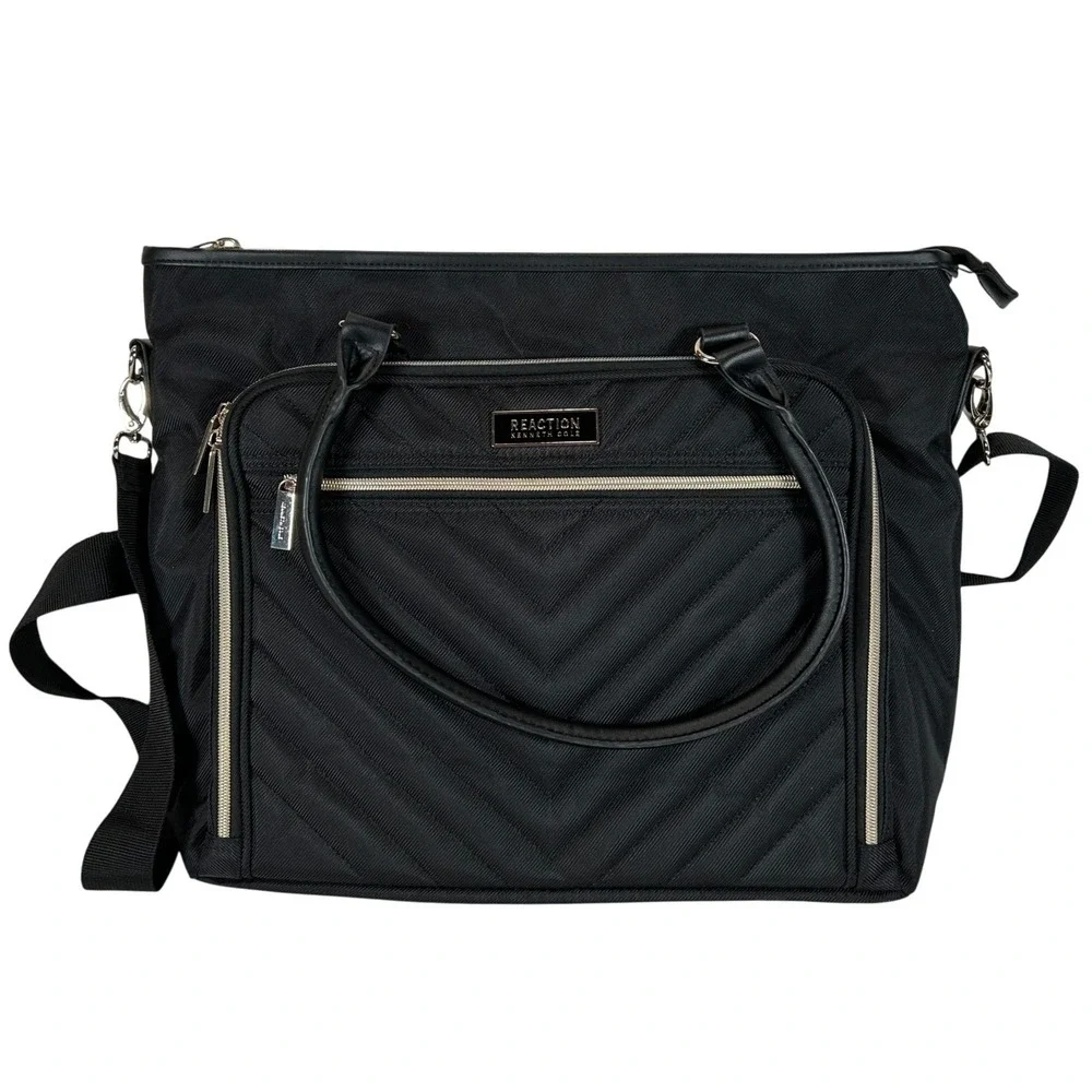 Kenneth Cole Reaction 54555 Black Nylon Laptop Tote Bag Chevron Quilt Briefcase